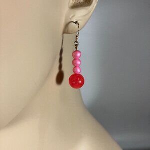 Handcrafted Hot Pink Jade and Pink Pearl Earrings (1" Long).